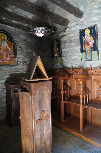 Famous Monastery, high up in the hills, Andros island