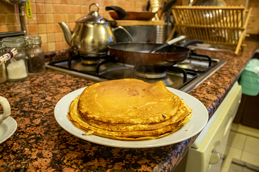 View of preparation of pancake at home.