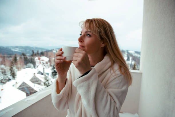 istock Morning coffee in hotel room balcony with mountain view 1448199530