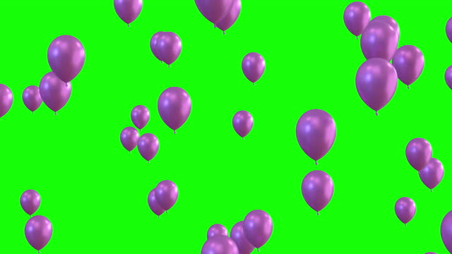 Pink Helium Balloons Flying from Bottom to Top Isolated on Green Screen Background,4K Video Element