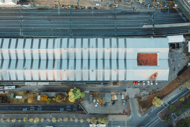 istock Aerial view of warehouse storages 1448201110