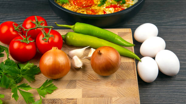 raw vegetables before cooking for frying and braising in a pan