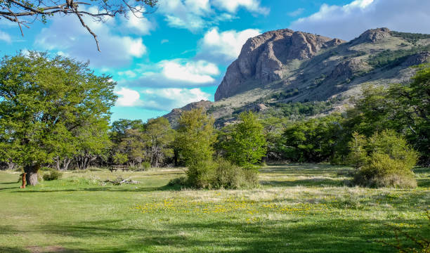Near El Chalten there are camping and rest areas, like this one in the north of the city, El Chalten Patagonia Argentina
