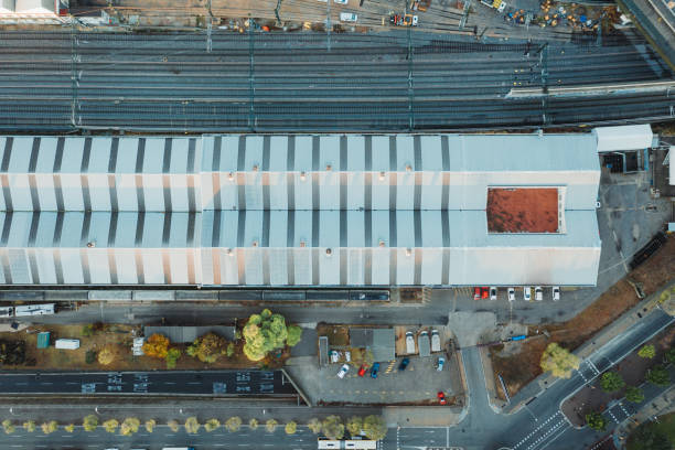 istock Aerial view of warehouse storages 1448212032