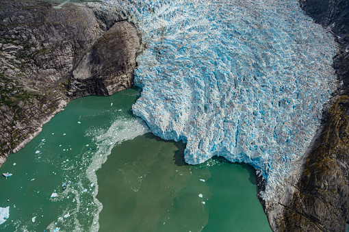 Face or terminus of the LeConte Glacier. It is a glacier in the U.S. state of Alaska. It flows southwest to the head of LeConte Bay. LeConte Glacier is the southernmost tidewater glacier of the Northern Hemisphere.  Alaska.