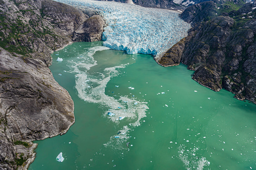 Face or terminus of the LeConte Glacier. It is a glacier in the U.S. state of Alaska. It flows southwest to the head of LeConte Bay. LeConte Glacier is the southernmost tidewater glacier of the Northern Hemisphere.  Alaska.