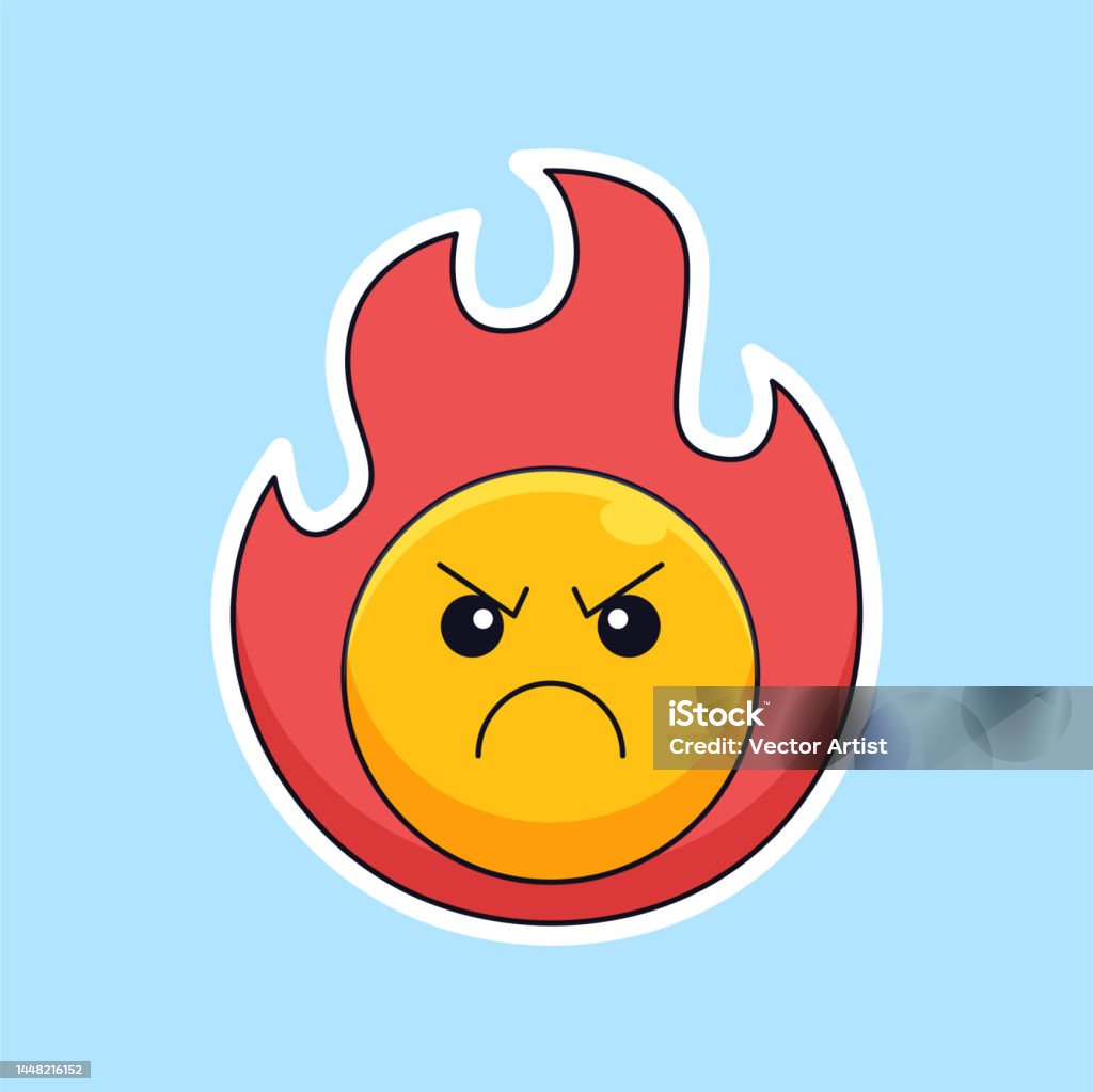 Vetores de Cara De Emoji Super Irritada Com Cabelo Ardente