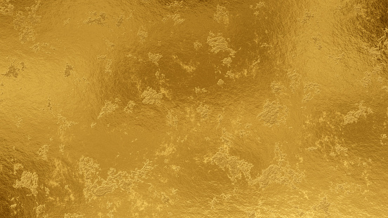 Shiny wrinkled gold foil texture. Scratched metal background.  3D rendered image