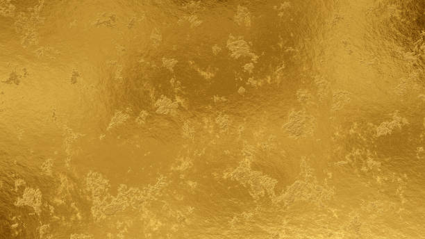 shiny wrinkled gold foil texture. scratched metal background. 3d rendered image. - gold foil imagens e fotografias de stock