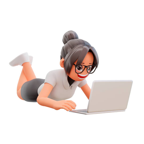 istock 3d render cute business woman hold laptop 1448222864