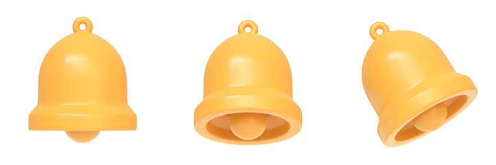 Notification bell isolated on a white background. Set icon in cartoon design. 3D Rendering Illustration