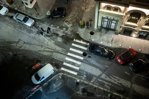 istock Urban life.POV, looking from tall building window. 1448225953