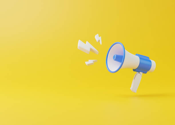 istock Loudspeaker and Megaphone announcement with lightings on yellow background with copy space 1448226944