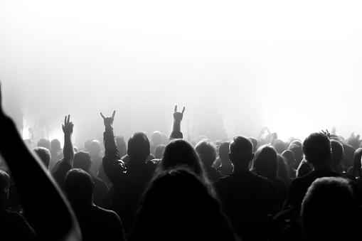 Silhouette of crowd at metal music concert