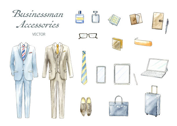 Vector illustration set of men's suits painted by watercolor Vector illustration set of men's suits painted by watercolor mens clothing stock illustrations