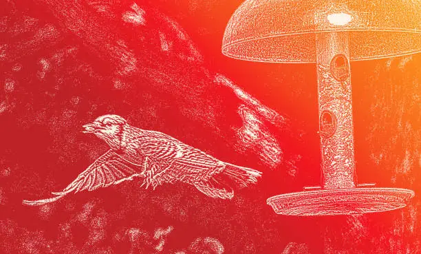 Vector illustration of Blue Jay Flying Away From Bird Feeder