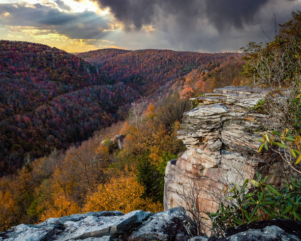 West Virginia Mountain Valley in the Fall stock photo