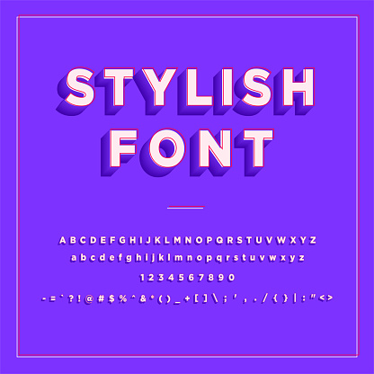 Stylish font collections from A to Z with all the numbers. Cool font typeface with entire keyboard alphabets. Bright 3D Alphabet Letters, Numbers and Symbols - Vector