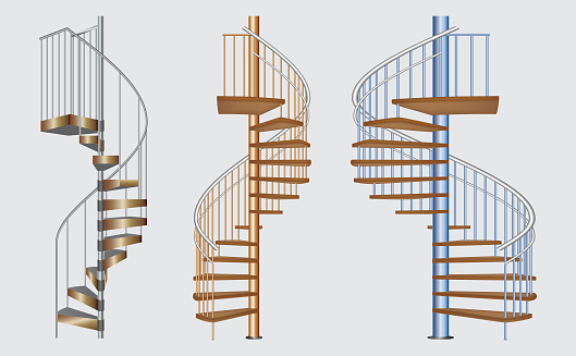 realistic spiral staircase isolated, residential staircase in building architecture structure