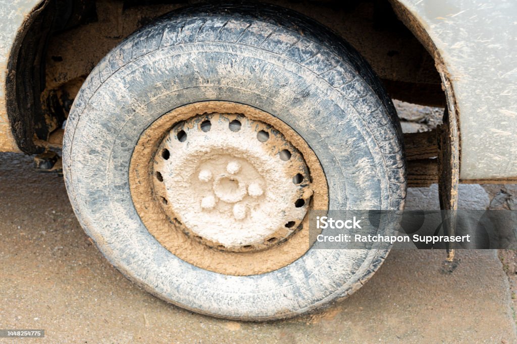 Mud dirty pickup truck wheels 4x4 Stock Photo