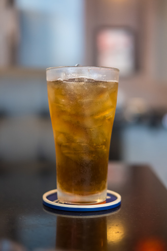 Close up of iced tea on table in restaurants