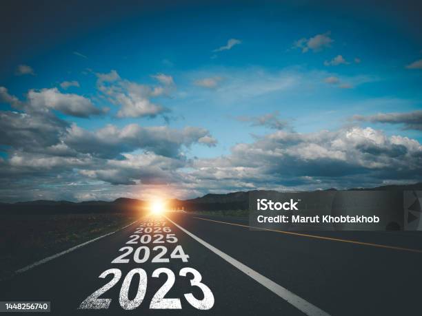 2023 Letters On The Road Stock Photo - Download Image Now - The Way Forward, Planning, Forecasting