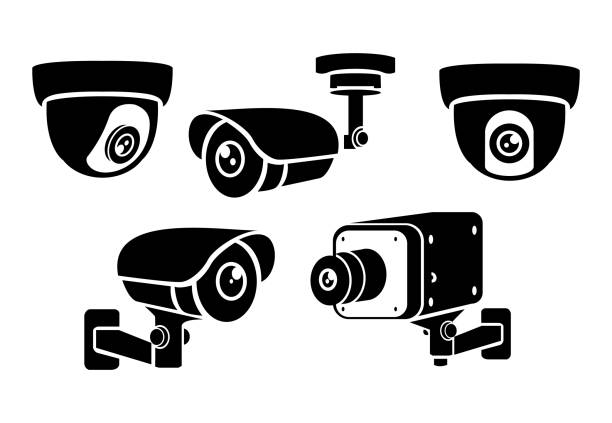 security camera 3 various types of security camera. cctv  surveillance security camera. security camera  icons video surveillance cctv sign set surveillance camera sign stock illustrations