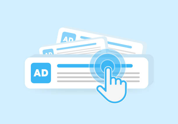 ilustraciones, imágenes clip art, dibujos animados e iconos de stock de publicidad ppc contextual dirigida o concepto de anuncios en línea de banner. marketing digital contextual, segmentación por comportamiento o ilustración de retargeting. el icono del cursor hace clic en el anuncio, entre muchos otros. - motor de búsqueda