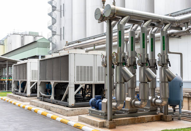 istock Pipeline system to deliver cold water into the production process. 1448262387