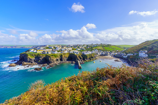 View of the village, port and bay in Port Isaac, Cornwall, England, UK