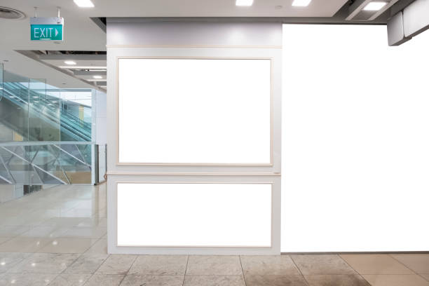 istock Billboard mock up inside department store. Template of an interior empty information billboard, Mock-up of a shopping mall banner placeholder and poster. 1448263662