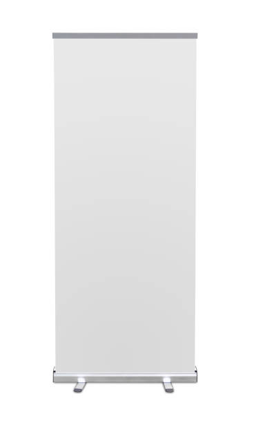 istock Billboard mock up isolated on white background. Template of an empty stand display, Indoor advertising banner placeholder and poster with clippling path. 1448264344