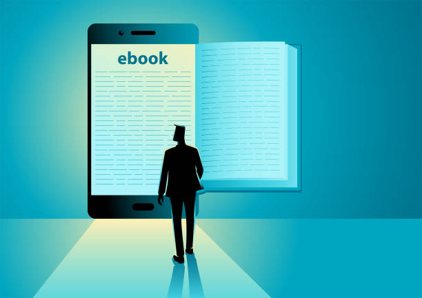 illustrations, cliparts, dessins animés et icônes de vue arrière d’un homme lisant un ebook - business person silhouette back lit business