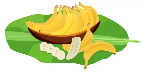 Vector illustration of Banana With Bowl And Leaf