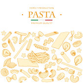 istock Italian pasta banner design template. Hand drawn sketch style traditional Italian cuisine ingredients. Best for packaging, flyers and menu design. Vector illustrations. 1448269708