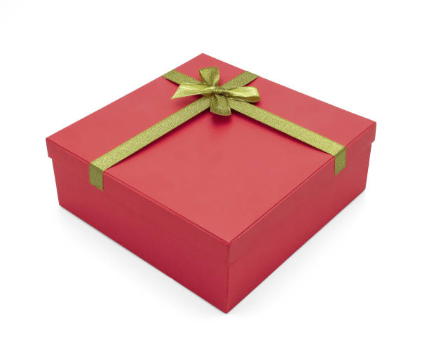 istock Red gift box with gold ribbon isolated on white background - Image 1448271556