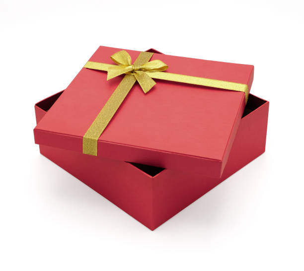 istock Red gift box with gold ribbon isolated on white background - Image 1448271565