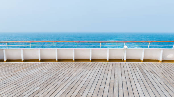 Deck of luxury cruise ship and blue sky stock photo