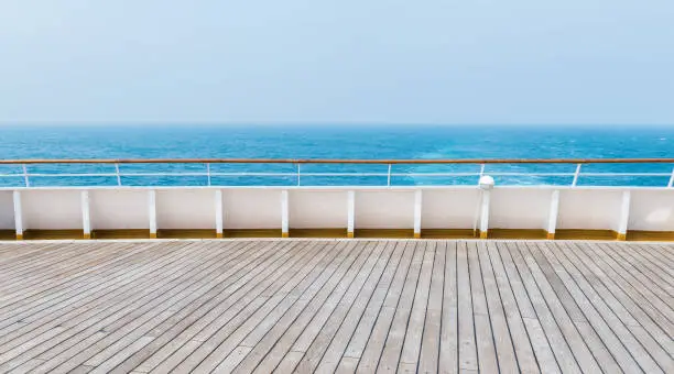 Photo of Deck of luxury cruise ship and blue sky