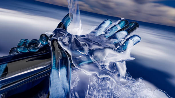 Water, Global Warming, and the Cyborg Hand that Pumps Water stock photo