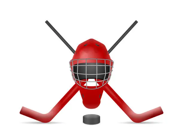 Vector illustration of Hockey goalie mask sticks and puck