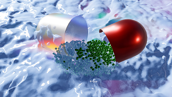 Drug in capsule that begins to dissolve in the body