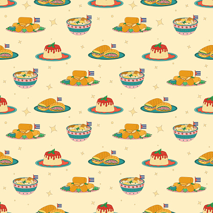 Cuban food seamless pattern. Traditional Cuban dish