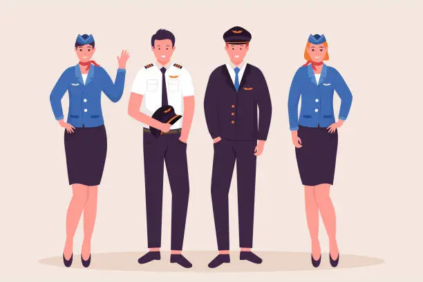 Vector illustration of Vector pilot and flight attendant collection