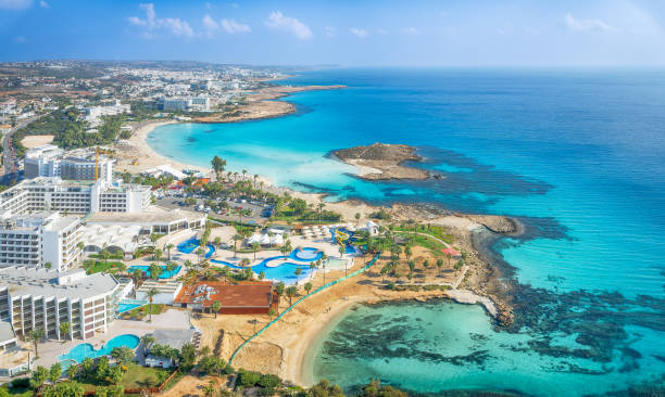 Landscape with Nissi beach, Ayia Napa, Cyprus Landscape with Nissi beach, Ayia Napa, Cyprus island cyprus agia napa stock pictures, royalty-free photos & images