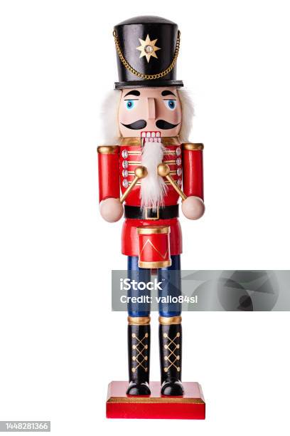 Nutcracker Christmas Soldier On White Background Wooden Christmas Room Decoration Stock Photo - Download Image Now