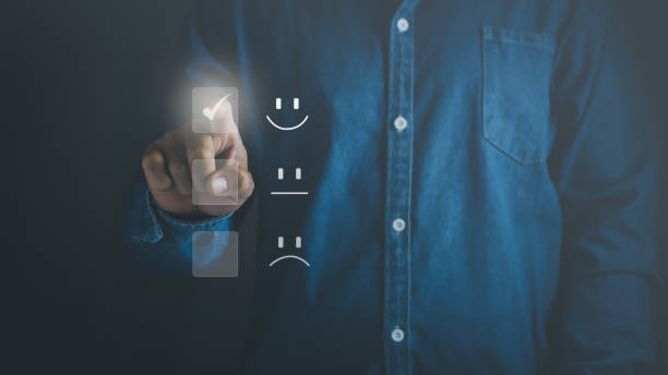 istock Man give rating check box and smiley face symbold, satisfaction concept. 1448282460