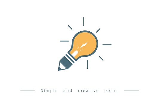 Light bulb and pencil combination icon symbolizing wisdom, Here is a vector file that splits all elements