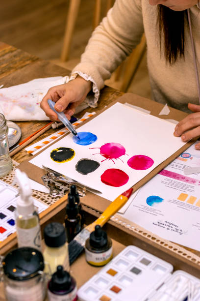 istock Young girl paints with watercolors. 1448285115
