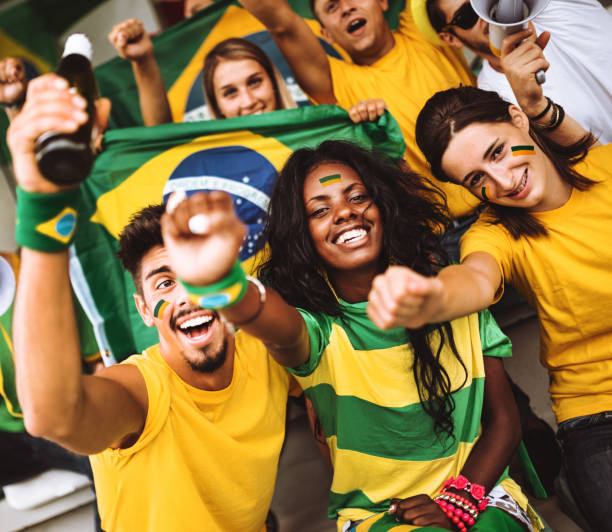 istock brazilian supporters have fun at the stadium 1448287463
